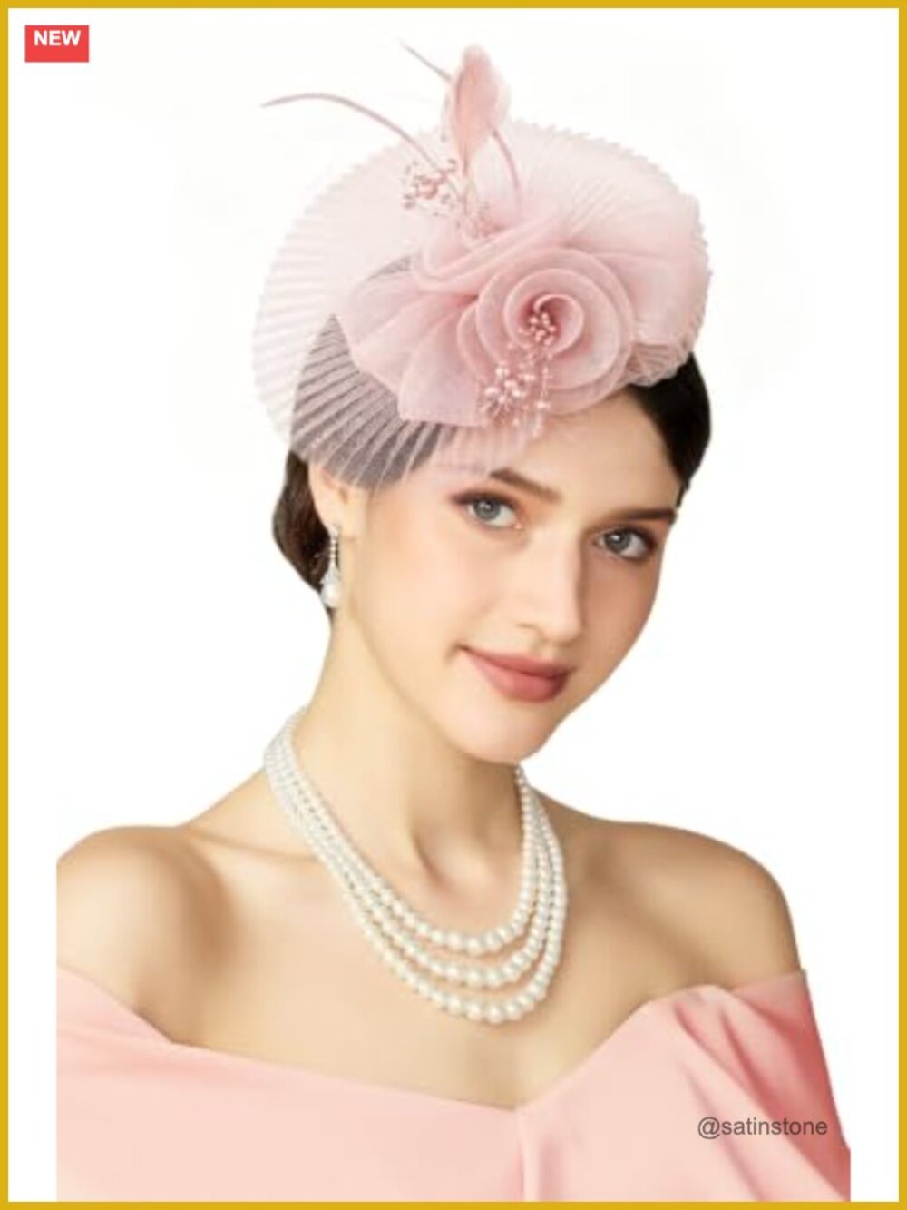 Tulle Fascinator Hat with Beads Feathers Tea Party Headpiece
